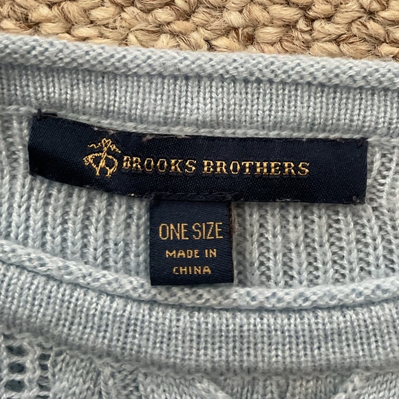 BROOKS BROTHERS Soft Cable Knit Light Blue Wool Poncho Sweater One Size - Picture 7 of 8